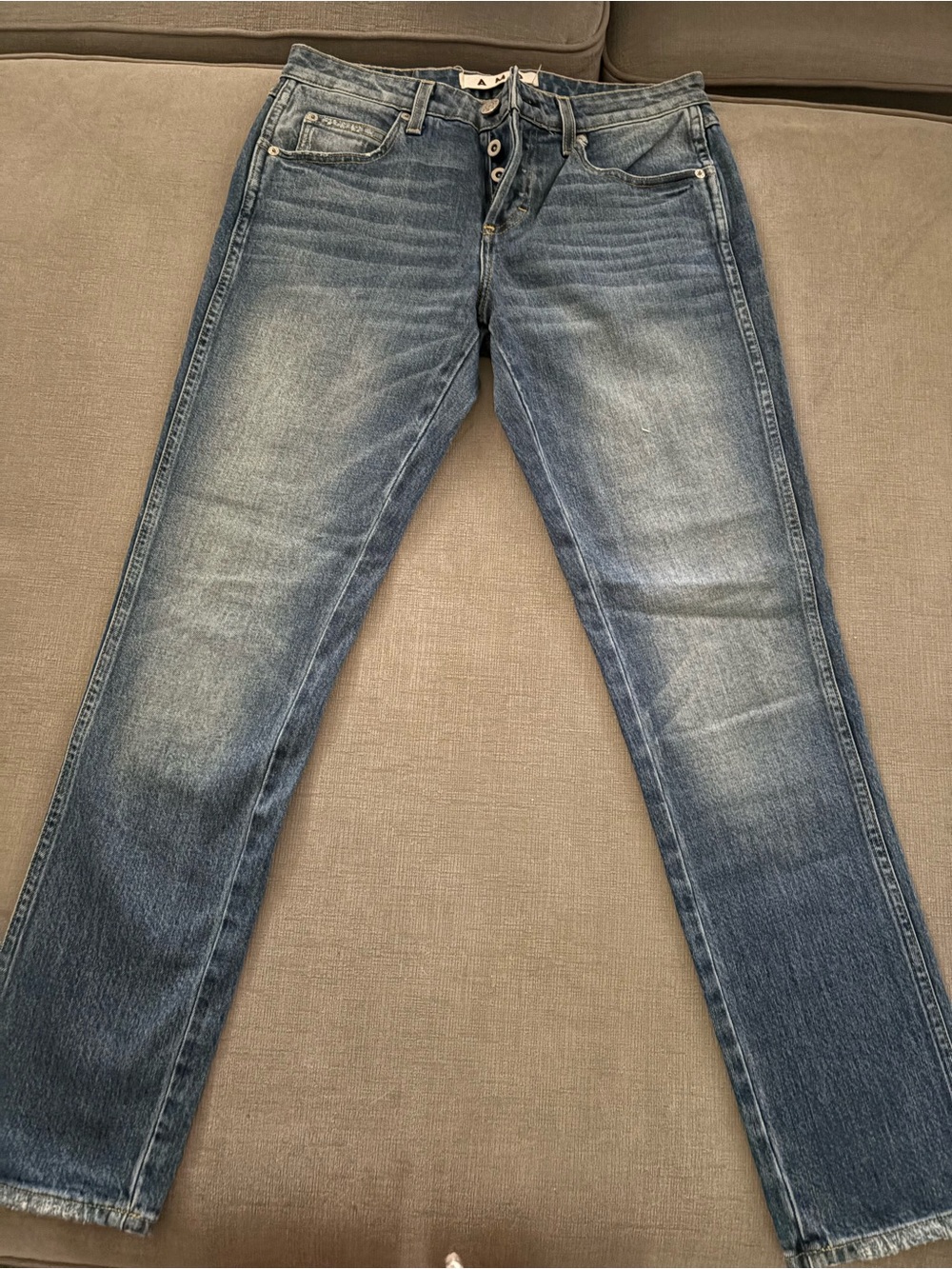 AMO Women's Slim Straight Jeans in Faded Blue